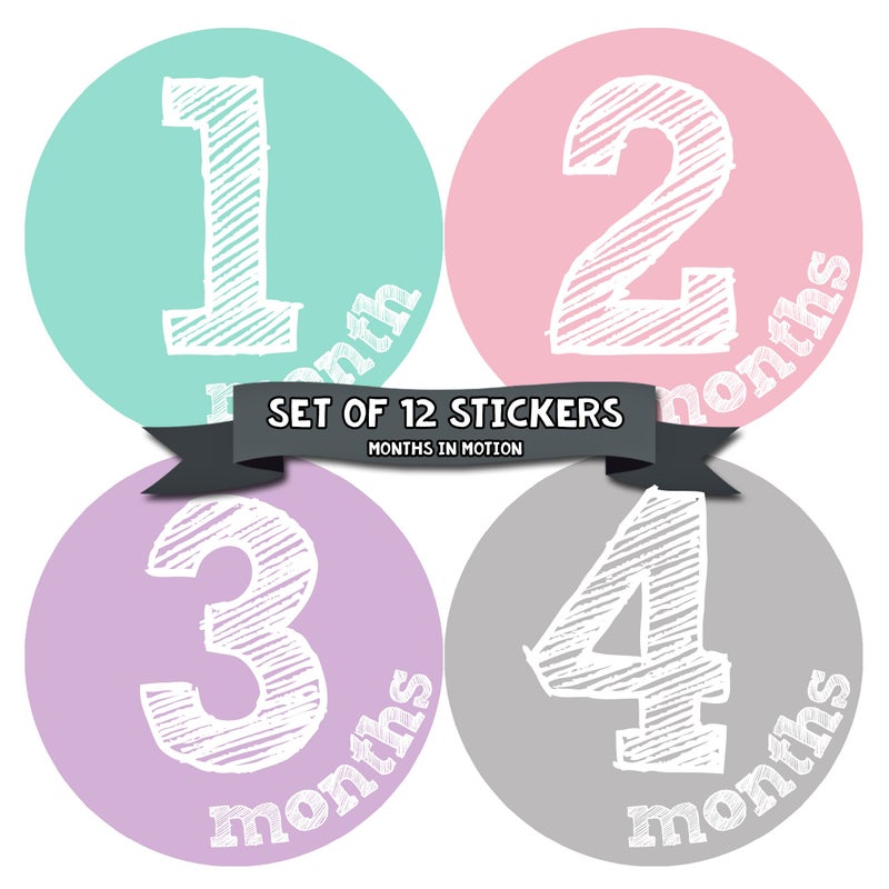 Months in Motion Baby Monthly Stickers - Baby Milestone Stickers - Newborn Girl Stickers - Month Stickers for Baby Girl - Baby Girl Stickers - Newborn Monthly Milestone Stickers - Belly Stickers - Image 1